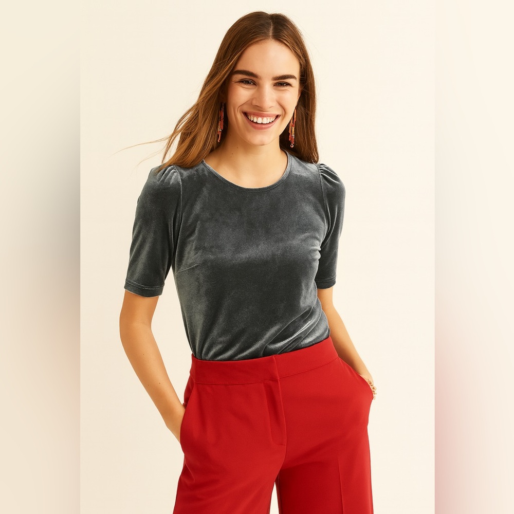 Boden Velvet Top in Shimmering Gray/Green